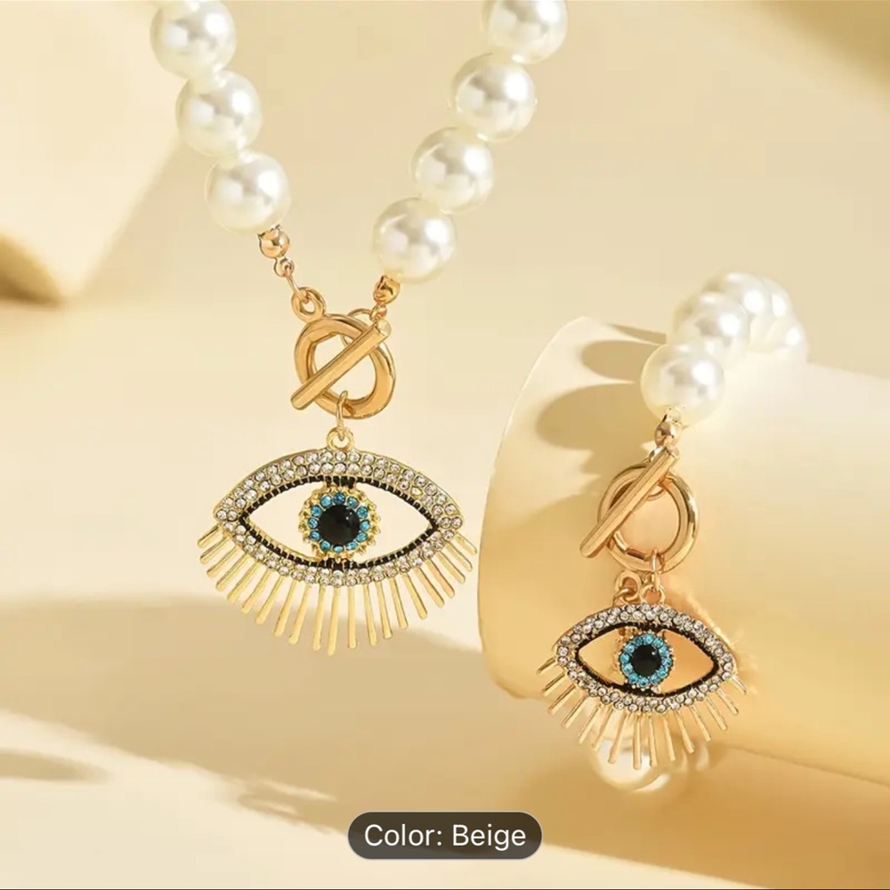 Elegant Beaded Necklace and Bracelet Set with Eye Pendant - Picture 7 of 7